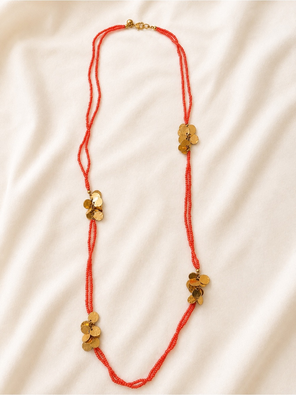 LOFT Coral Seed Bead Necklace with Gold Floral Discs